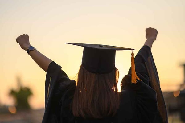 What does the ED tech department do with Graduating Senior student accounts student with graduation cap on jumping for joy