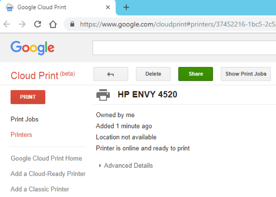 add a printer to google cloud print